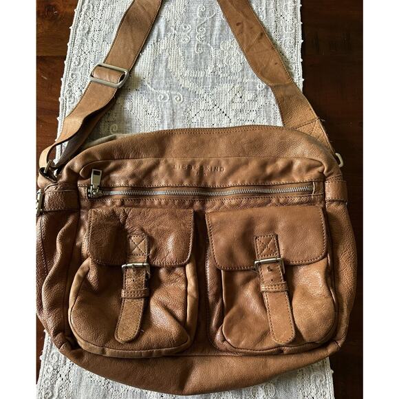 Liebeskind Berlin Genuine Leather Crossbody Shoulder Bag Beige Outside Pockets - Picture 2 of 16